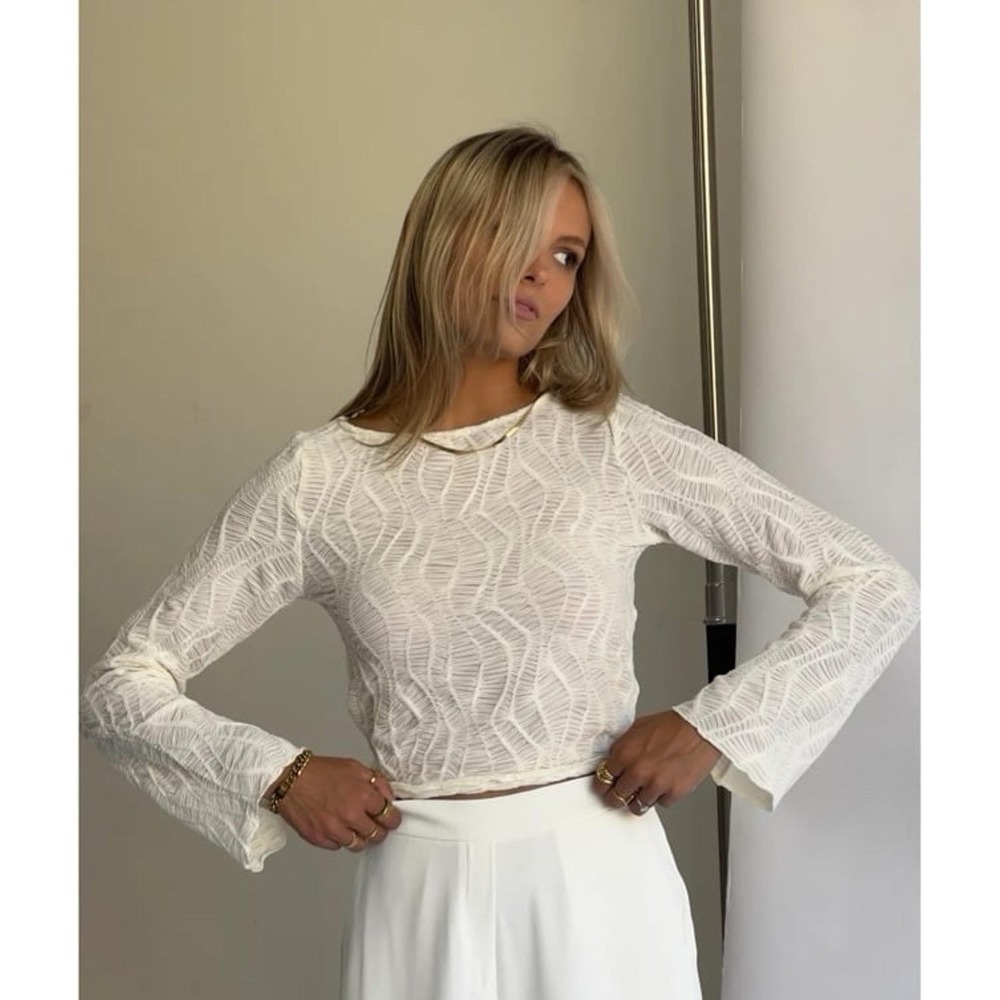 Yellow the Label Tia Textured Long Sleeve Top Ivory XS ST8170